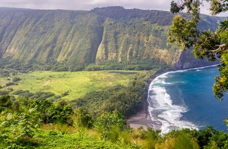 Stunning view from Waipio Valley Lookout, Big Island, Hawaii: Waipio Valley is popular for hiking in the beautiful nature.の写真素材