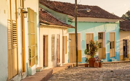 Colonial Street in Sancti Spiritus, Cuba: Located near popular Trinidad, Sancti Spiritus still is an insider tip for tourists looking for beautiful colonial buildings in Cuba.の写真素材