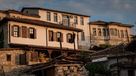 Town of one thousand windows and white Ottoman houses, Berat, Albaniaの写真素材