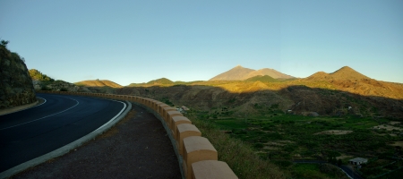Open road on Tenerife  Winding mountain road in beautiful landscape on Tenerife showing the volcano Tiede  の写真素材