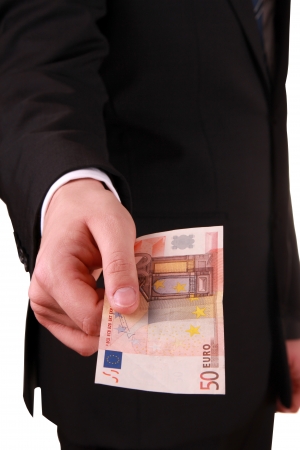 Man with euro banknotesの写真素材