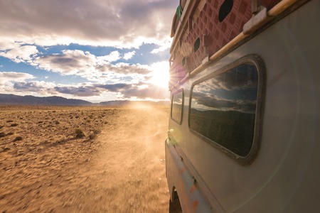 4x4 vehicle oldtimer driving off-road in Moroccoの写真素材