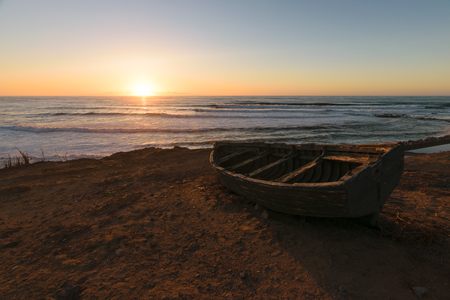 Old fisherman boat at sunset, Moroccoの写真素材