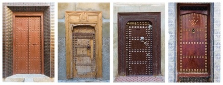 Collage of brown doors, Moroccoの写真素材