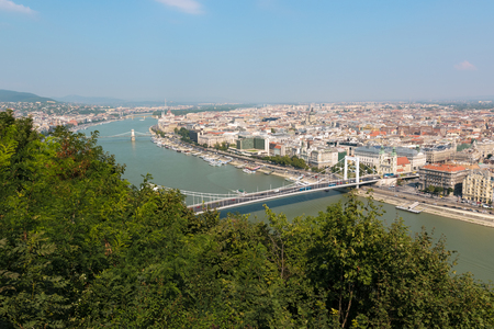 View over Budapest and Elisabeth Bridge, Hungaryの写真素材