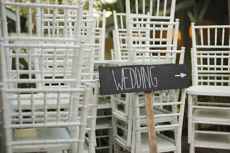 Wedding Sign with wedding chairsの写真素材