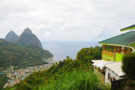 Piton Mountains in St  Lucia Islandの写真素材