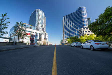 Vancouver, BC, Canada, May 8th, empty Canada Place terminal, no people, no cruise ships, no business, no tourists, clean and quiet due to COVID19 quarantine 2020のeditorial素材