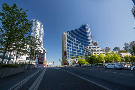 Vancouver, BC, Canada, May 8th, empty Canada Place terminal, no people, no cruise ships, no business, no tourists, clean and quiet due to COVID19 quarantine 2020のeditorial素材