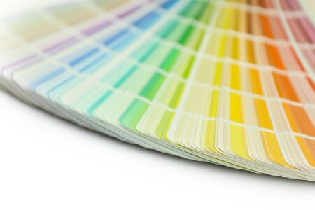Color swatches book. Rainbow sample colors catalog. Isolated on white background. Color guide for design

の写真素材