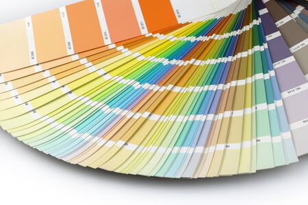 Color swatches book. Rainbow sample colors catalog. Isolated on white background. Color guide for designの写真素材