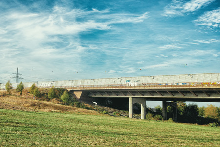 bridge and meadow sceneryのeditorial素材