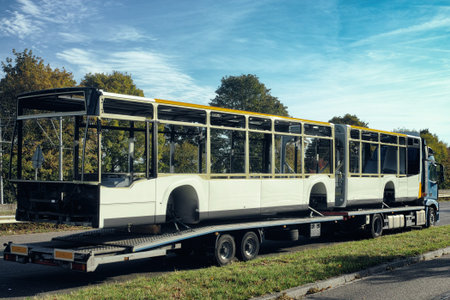 picture of a bus   on a trailer
