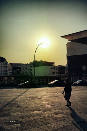Person walking in Hamburg, Germanyのeditorial素材