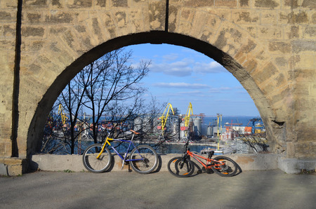Bicycles abandoned by touristsの写真素材