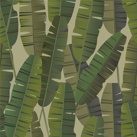 tropical palm banana leaves on a beige background seamless patternのイラスト素材