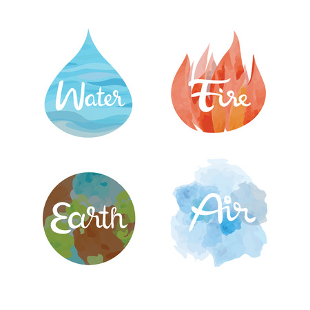 Set of the four nature elements icons. 4 elements water, fire, earth, air symbols vector isolated illustrationのイラスト素材