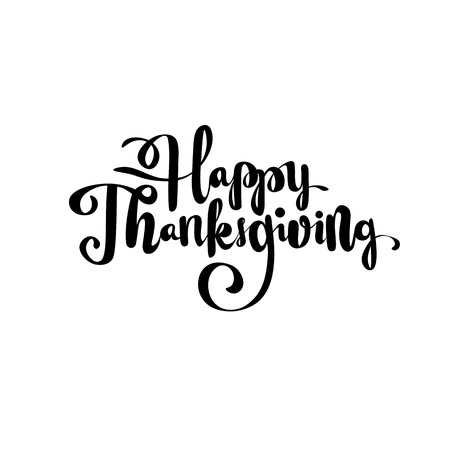 Happy thanksgiving brush hand lettering, isolated on white background. Calligraphy vector illustration for your holiday design.のイラスト素材