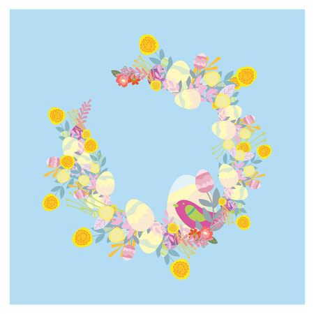 Easter card with colorful ornate eggs, flowersのイラスト素材
