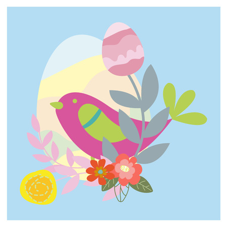 Easter card with colorful ornate eggs, flowersのイラスト素材