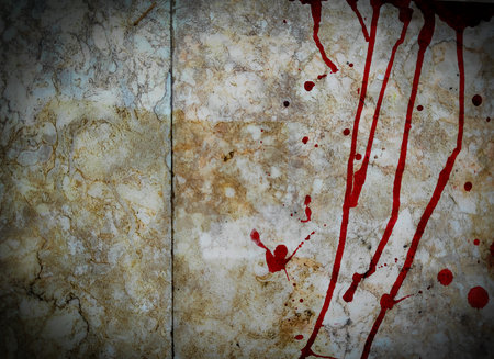 Bloody background, scary old marble wall with bloody. Concept of horror and Halloweenの写真素材