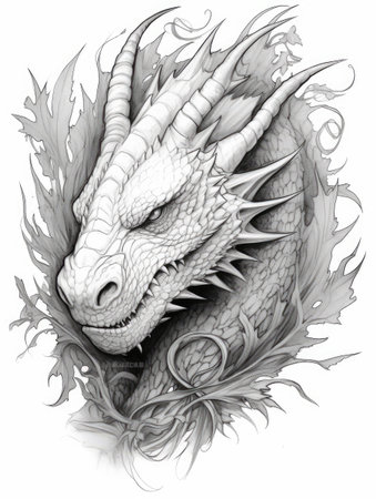 Dragon drawing, coloring page. A symbol of the Chinese New Year and fantasy storiesの素材