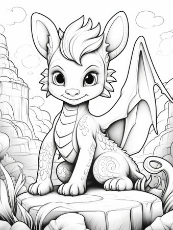 Dragon drawing, coloring page. A symbol of the Chinese New Year and fantasy storiesの素材