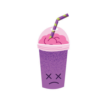 Brains of a cow, sheep or calf in cocktail cup with a straw drink for Halloween, weird food.のイラスト素材