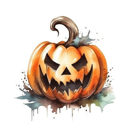 Pumpkin Jack o lantern halloween watercolor illustration on isolated white backgroundの素材