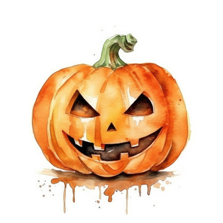 Pumpkin Jack o lantern halloween watercolor illustration on isolated white backgroundの素材