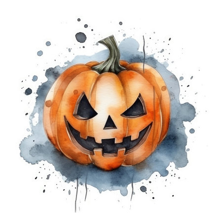 Pumpkin Jack o lantern halloween watercolor illustration on isolated white backgroundの素材