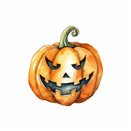 Pumpkin Jack o lantern halloween watercolor illustration on isolated white backgroundの素材