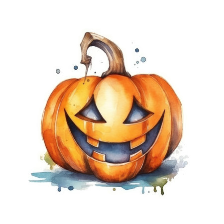 Pumpkin Jack o lantern halloween watercolor illustration on isolated white backgroundの素材