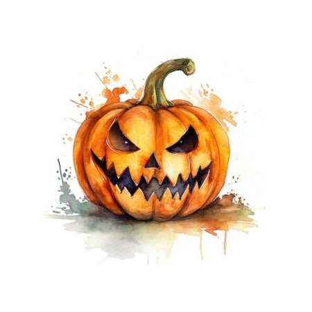 Pumpkin Jack o lantern halloween watercolor illustration on isolated white backgroundの素材