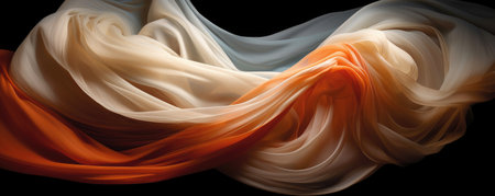 abstract background with orange and black wavy silk or satin fabricの素材