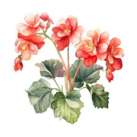 begonia botanical illustration watercolor style illustration of indoor plant isolated on white background.の素材