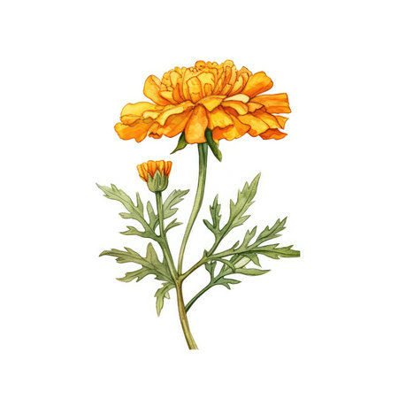 African marigold botanical illustration_watercolor style, white background, illustration of a medicinal flowerの素材