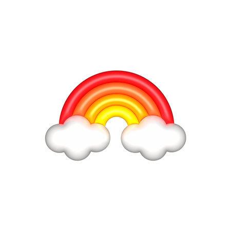 3D Cartoon Colorful Rainbow with Clouds. 3D Weather Icon. Illustration of 3d Render in minimal style Isolated on White Background.の写真素材