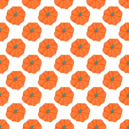 Pumpkins seamless pattern. Colorful pumpkins on a white background. Happy Thanksgiving vector pattern. Harvest season. Fill pattern. Autumn design for fabric, paper, cover, interior decor.のイラスト素材