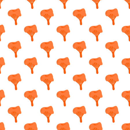 Chanterelle Mushroom background pattern. Seamless pattern with stylized sketches of edible mushrooms hand drawn textured mushrooms. Cute Fall nature illustration, design element.のイラスト素材
