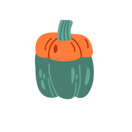 Cozy jar in the shape of an green pumpkin for spices and food. Vector illustration isolated on a white backgroundのイラスト素材