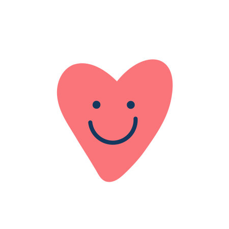Healthy heart vector illustration on white background. Icon of a smiling heart. Kawaii style for stickers, greeting cards and prints. Hand drawn style vector illustration for decor and design.のイラスト素材