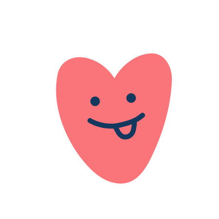 Healthy heart vector illustration on white background. Icon of a smiling heart. Kawaii style for stickers, greeting cards and prints. Hand drawn style vector illustration for decor and design.のイラスト素材