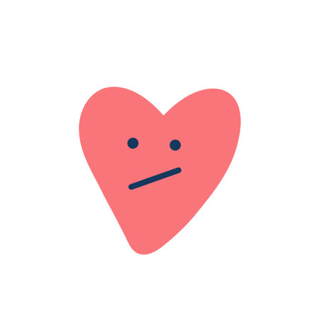 Cute heart. Sad face character, break up and heartbreak vector illustration, emotional stickerのイラスト素材