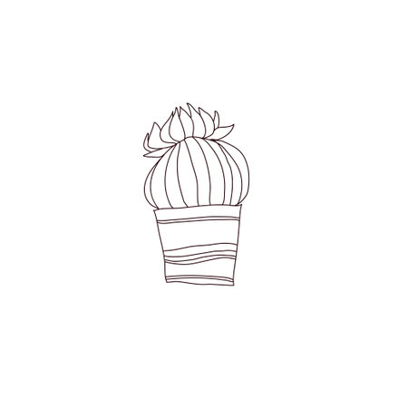 Minimalist hand-drawn illustration of a potted cactus with a blooming flower. Perfect for coloring pages, botanical designs, home decor, and nature-inspired art.のイラスト素材