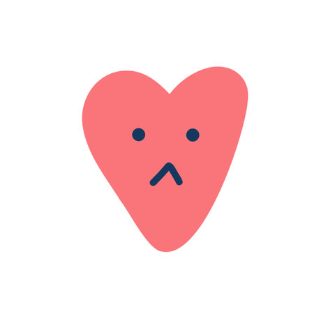 Cute heart. Sad face character, break up and heartbreak vector illustration, emotional stickerのイラスト素材