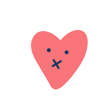 Cute heart. Sad face character, break up and heartbreak vector illustration, emotional stickerのイラスト素材