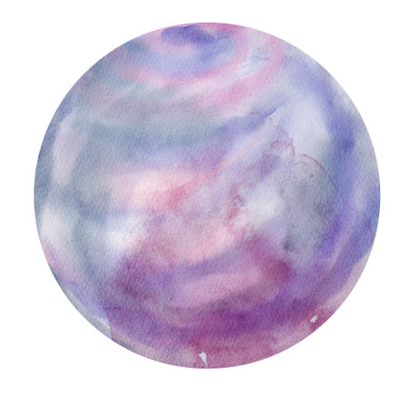 watercolor illustration of a dreamy planet with pastel blue, pink and violet tones. The soft cloudy surface gives a mystical and cosmic feel. Suitable for space-themed art, kids' books, postersの写真素材