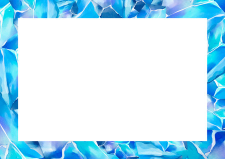 Rectangular watercolor frame with vivid blue crystal border on all sides. Ideal for wedding invitations, magical cards, cosmic designs, or fantasy-themed layouts.の写真素材