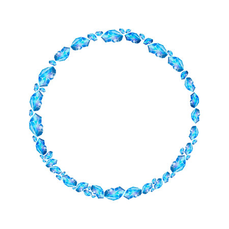 Circular watercolor frame composed of small blue gemstones. Perfect for cards, wedding templates, jewelry themes, and cosmic-inspired decorations.の写真素材